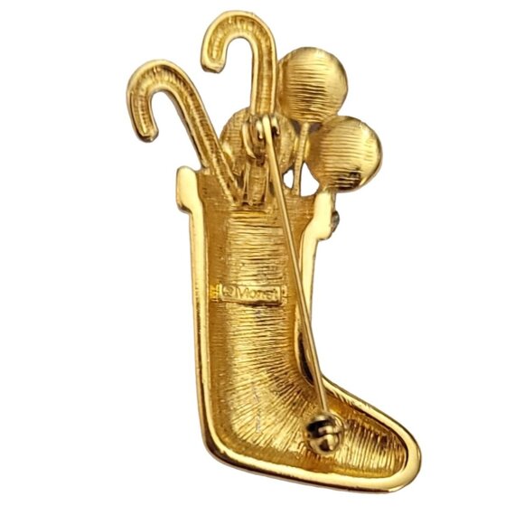 Monet Gold Tone Rhinestone Christmas Stocking Brooch Pin, Signed M749 - Picture 3 of 6
